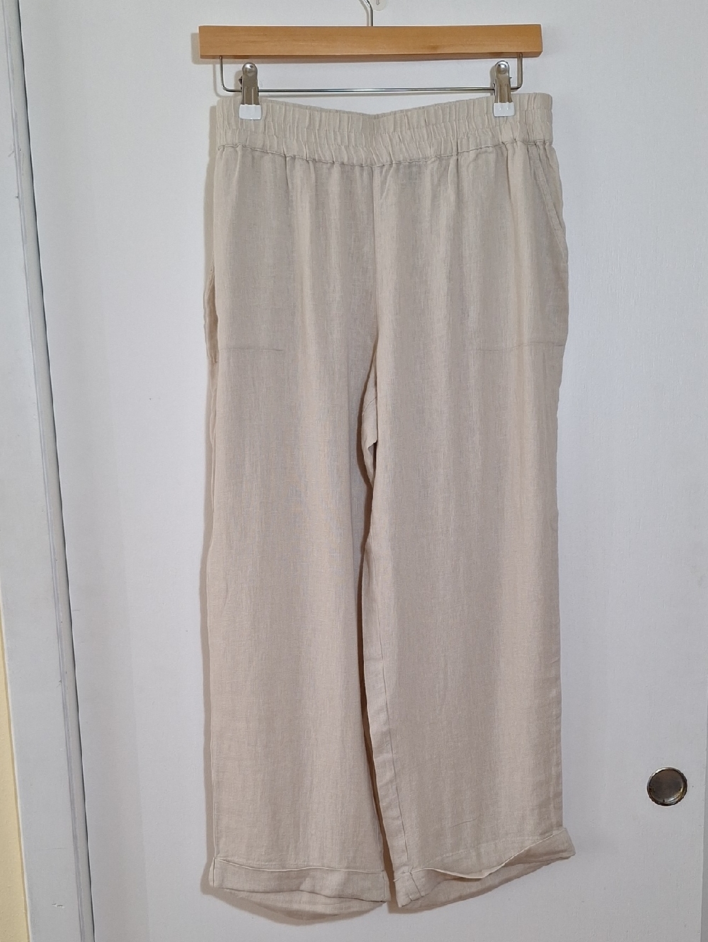 Neutral Wide-Leg Linen Blend Pants/Cropped 26in Inseam Medium - MP